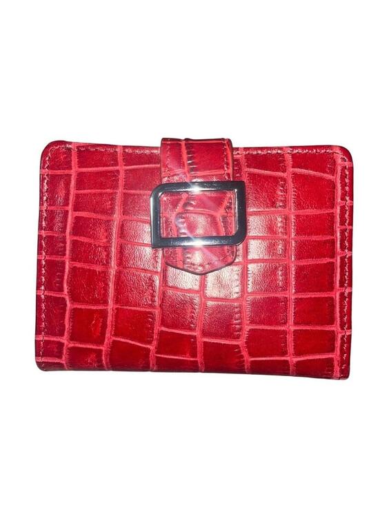 Handbags - NWOT Identity Stronghold Red Leather Croc-Embossed RFID Trifold Mini Wallet